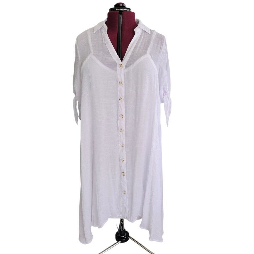 Mlle Gabrielle White Button-Down Tunic Dress (Size 3X)